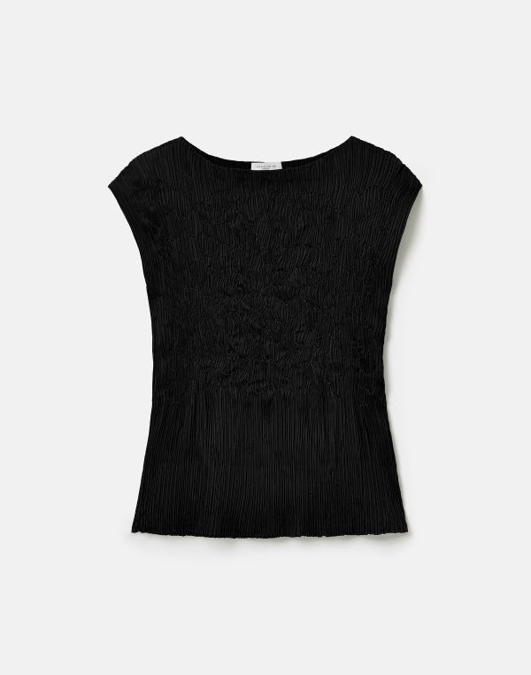 lafayette148 Hand Embroidered Satin Plissé Blouse