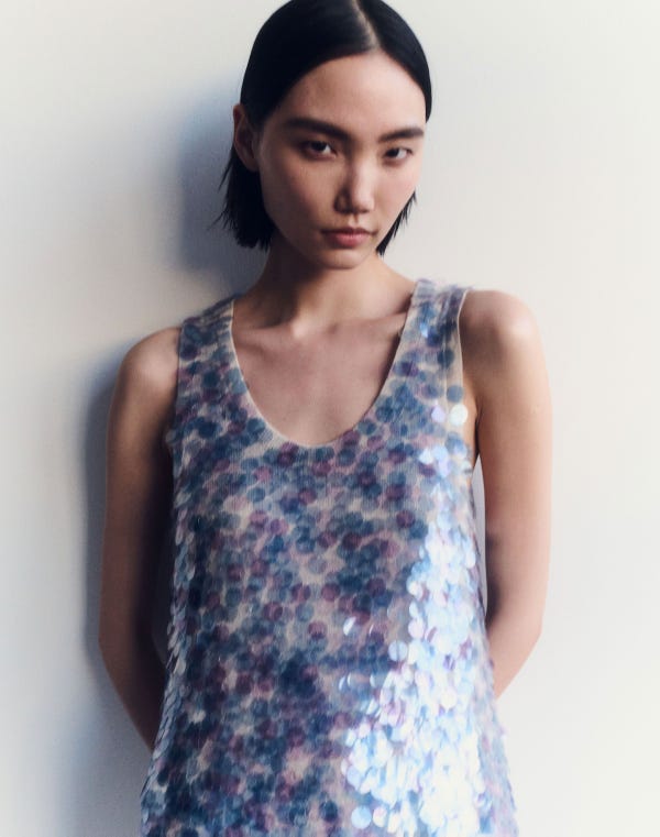 Lafayette148 Hand Placed Paillette Cashmere Tank