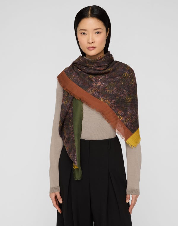 Lafayette148 Impression Print Cashmere-Silk Scarf