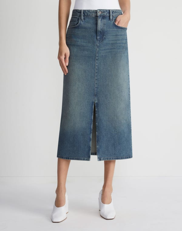 Lafayette148 L148 Denim Slit Front Midi Skirt