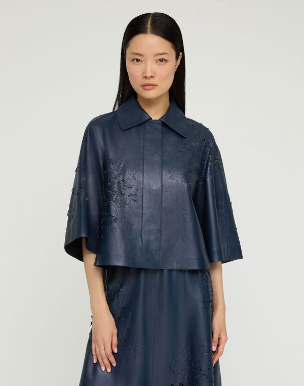 Lafayette148 Lasercut Nappa Leather Cropped Jacket