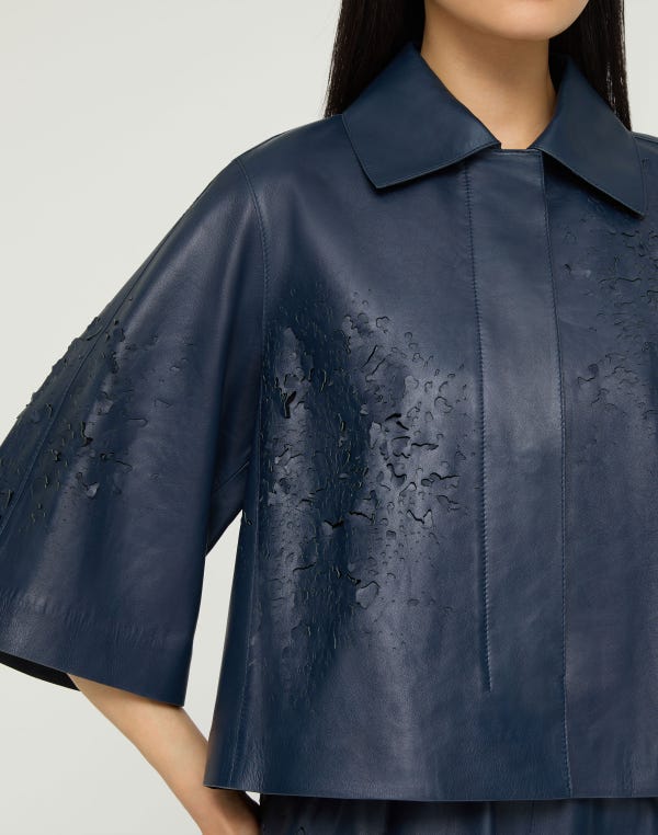 Lafayette148 Lasercut Nappa Leather Cropped Jacket