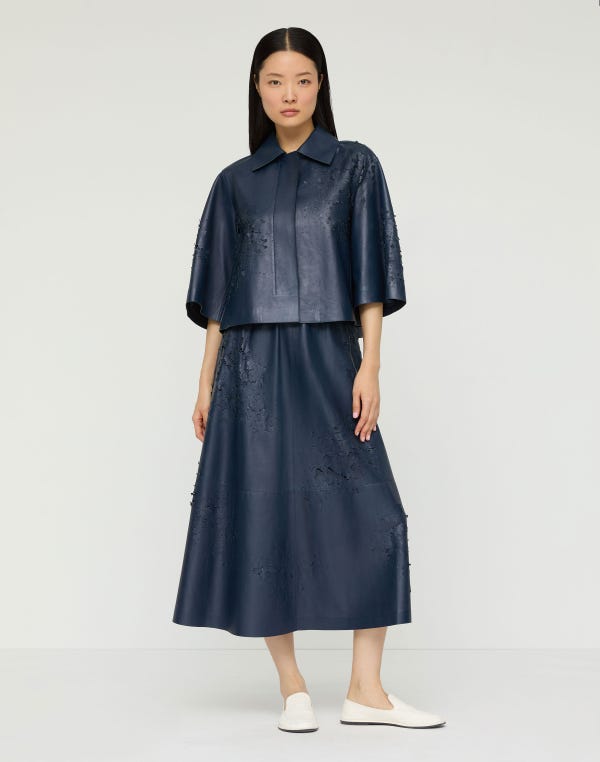 Lafayette148 Lasercut Nappa Leather Cropped Jacket