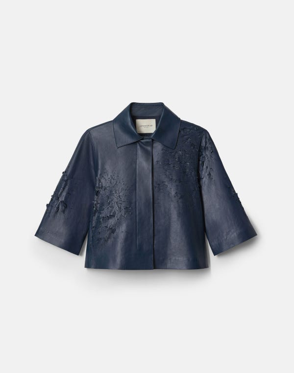 lafayette148 Lasercut Nappa Leather Cropped Jacket