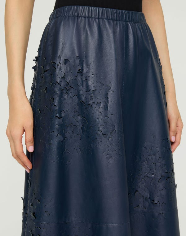 Lafayette148 Lasercut Nappa Leather Midi Skirt