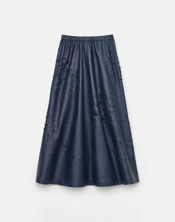 lafayette148 Lasercut Nappa Leather Midi Skirt