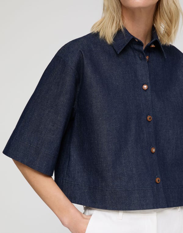 Lafayette148 Lightweight Denim Cropped Shirt
