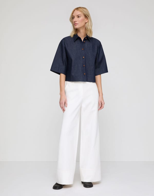 Lafayette148 Lightweight Denim Cropped Shirt