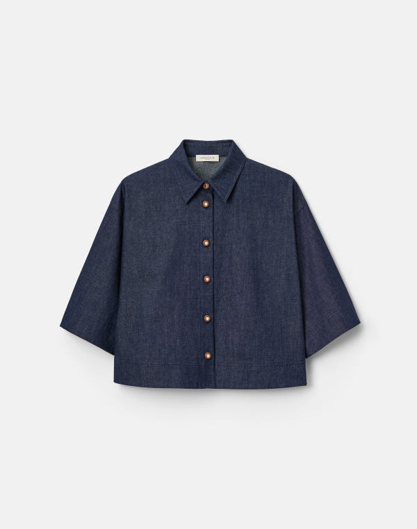 lafayette148 Lightweight Denim Cropped Shirt