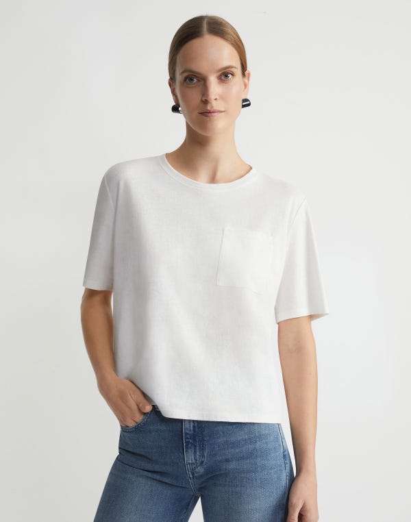 Lafayette148 Linen-Cotton Jersey Pocket T-Shirt