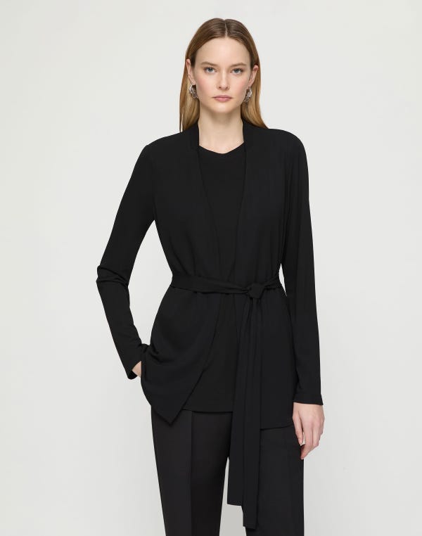Lafayette148 Matte Jersey V-Neck Belted Jacket