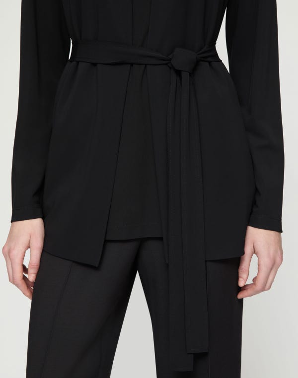 Lafayette148 Matte Jersey V-Neck Belted Jacket