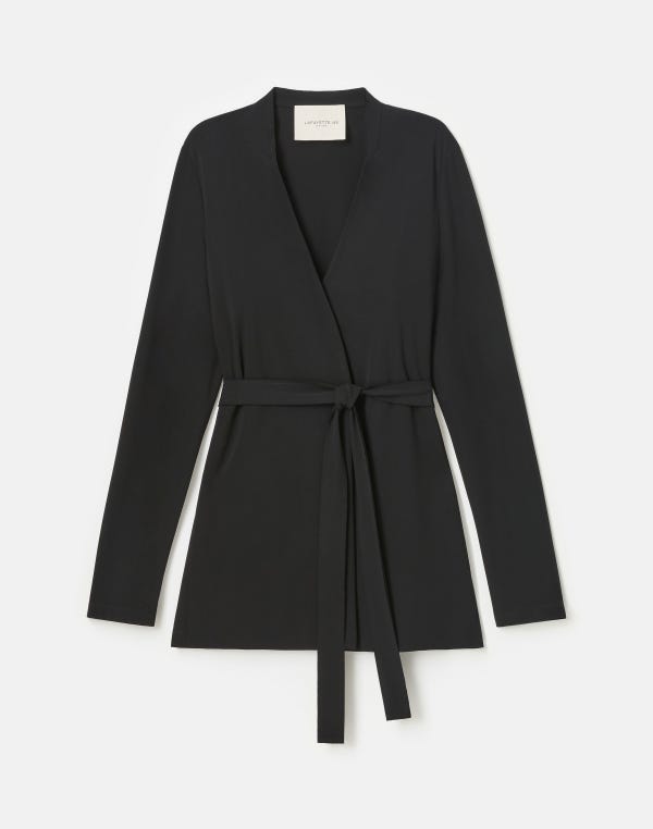 lafayette148 Matte Jersey V-Neck Belted Jacket