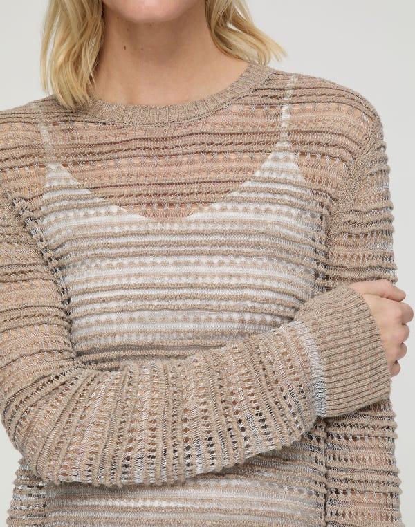 Lafayette148 Metallic Lace Stitch Sweater
