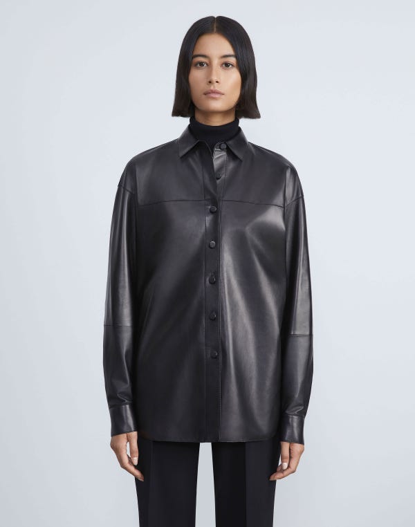 Lafayette148 Nappa Lambskin Leather Shirt Jacket