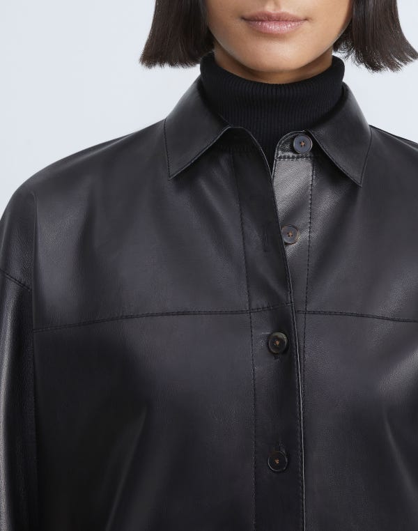 Lafayette148 Nappa Lambskin Leather Shirt Jacket