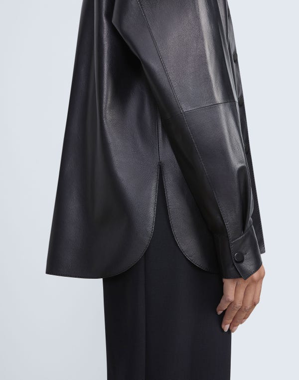 Lafayette148 Nappa Lambskin Leather Shirt Jacket