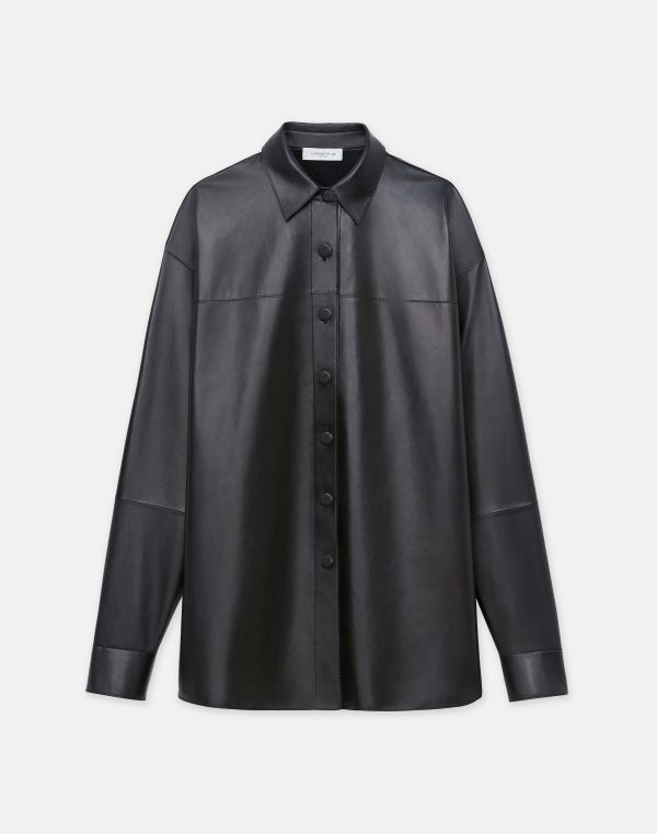 lafayette148 Nappa Lambskin Leather Shirt Jacket
