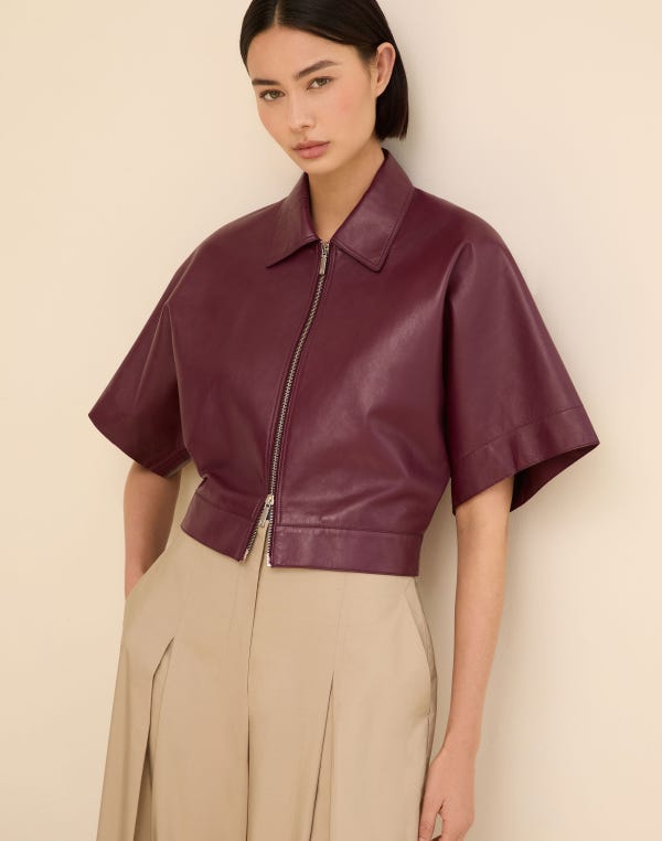 Lafayette148 Nappa Leather Kimono Sleeve Jacket