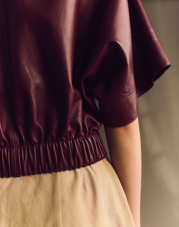 Lafayette148 Nappa Leather Kimono Sleeve Jacket