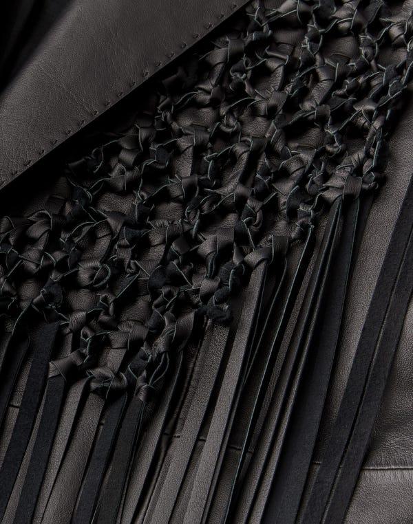 Lafayette148 Nappa Leather Macramé Fringe Blazer