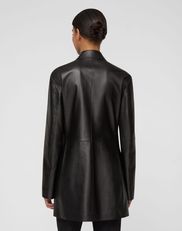 Lafayette148 Nappa Leather Macramé Fringe Blazer