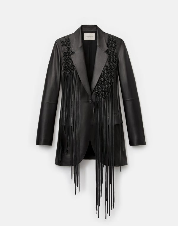 lafayette148 Nappa Leather Macramé Fringe Blazer