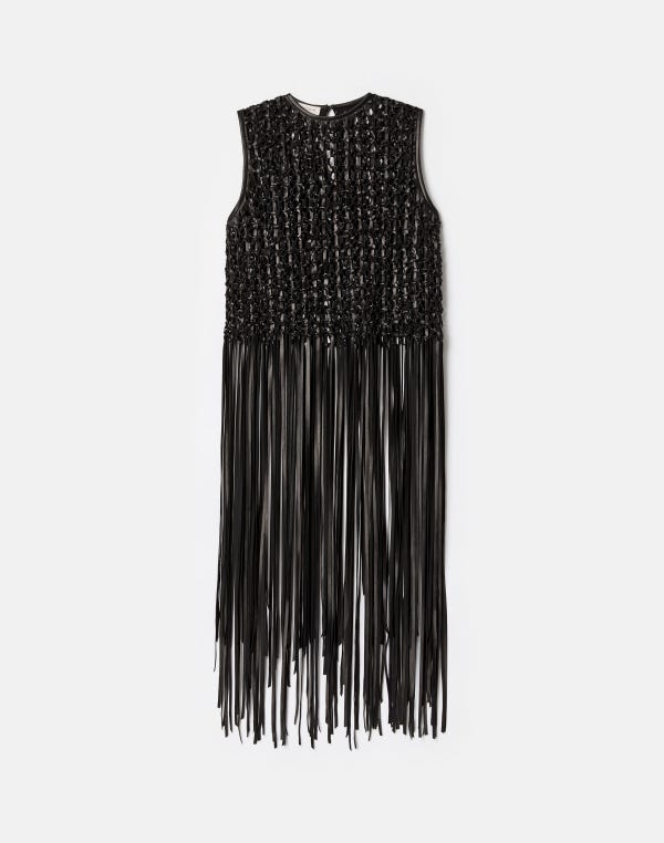 lafayette148 Nappa Leather Macramé Fringe Blouse
