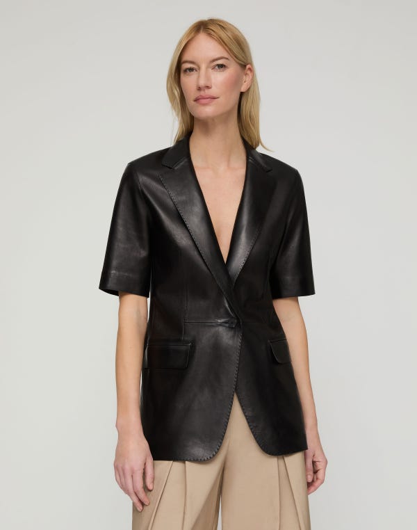 Lafayette148 Nappa Leather Short Sleeve Blazer