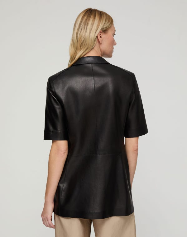 Lafayette148 Nappa Leather Short Sleeve Blazer
