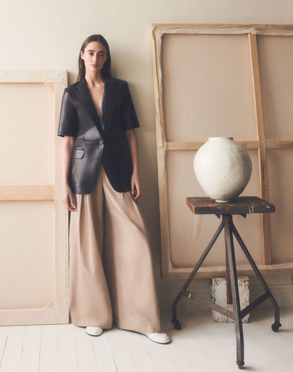 Lafayette148 Nappa Leather Short Sleeve Blazer