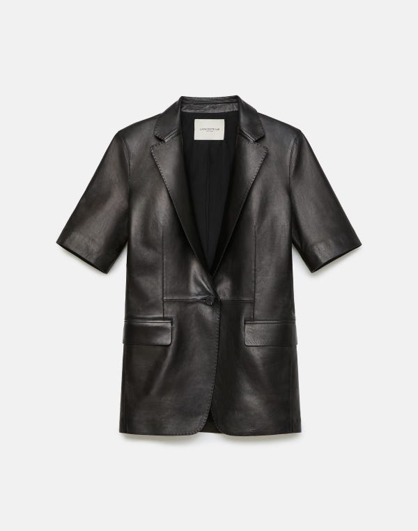 lafayette148 Nappa Leather Short Sleeve Blazer