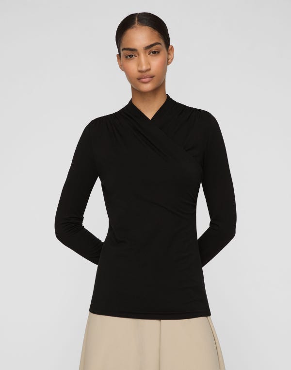 Lafayette148 Nouveau Jersey Wrap Front Top
