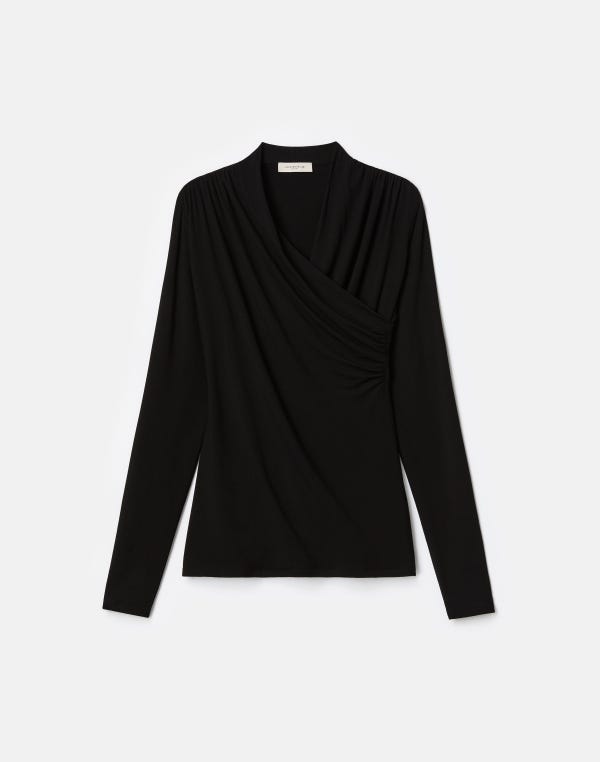 lafayette148 Nouveau Jersey Wrap Front Top