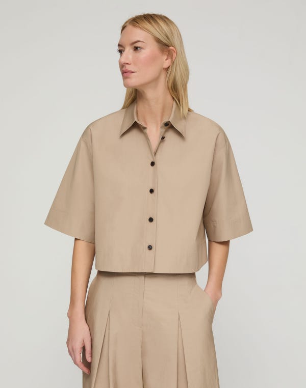 Lafayette148 Organic Cotton Poplin Cropped Shirt