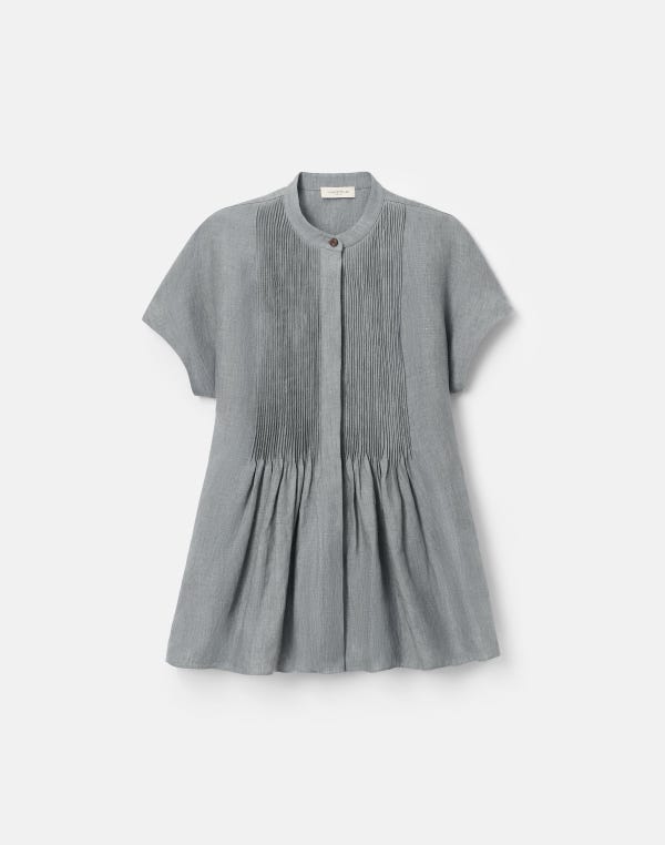 lafayette148 Organic Linen Pintuck Bib Blouse