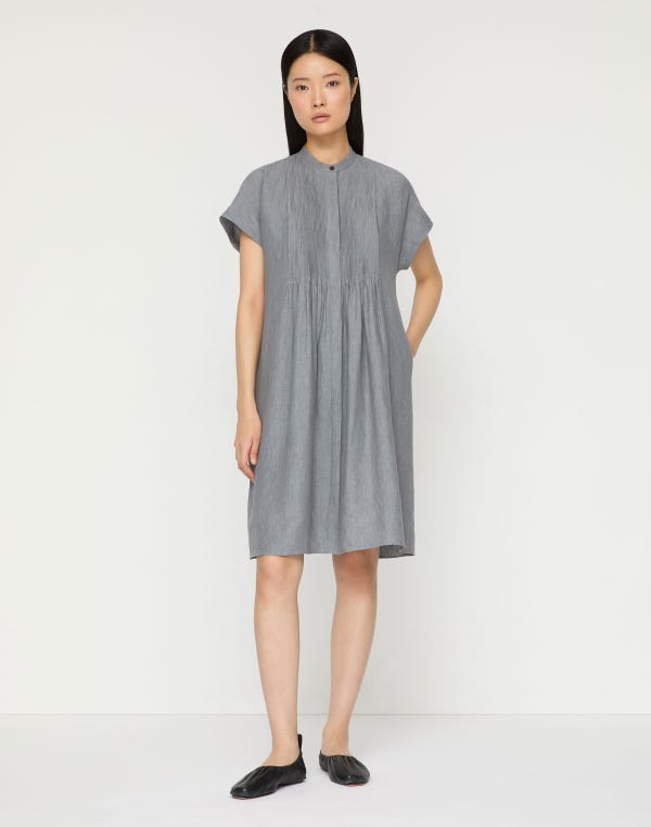 Lafayette148 Organic Linen Pintuck Bib Dress