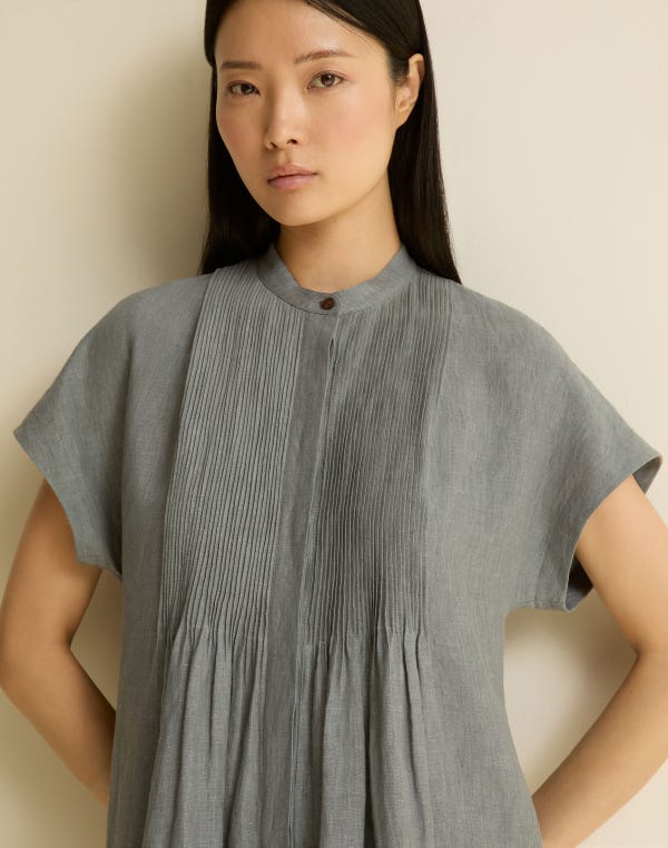 Lafayette148 Organic Linen Pintuck Bib Dress