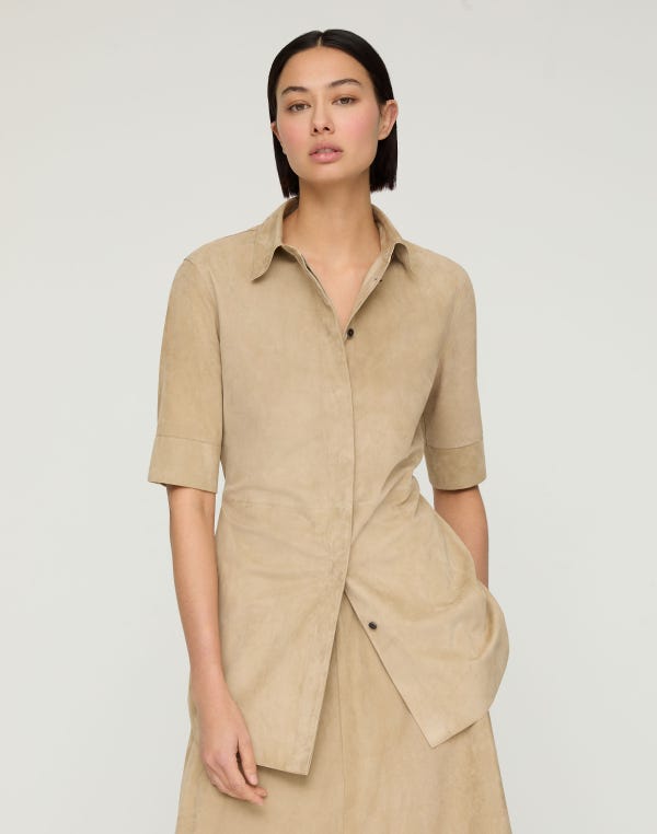 Lafayette148 Paperfine Suede Tie Back Shirt