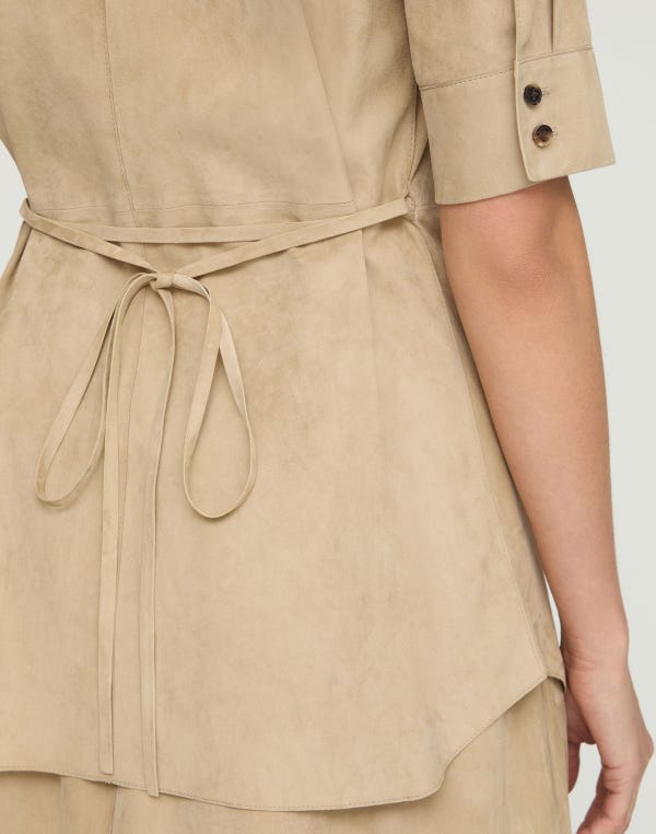 Lafayette148 Paperfine Suede Tie Back Shirt