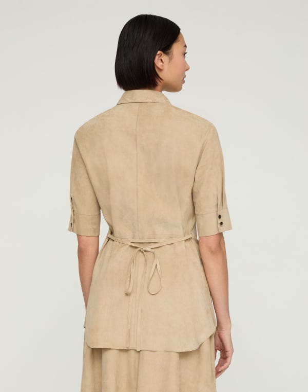 Lafayette148 Paperfine Suede Tie Back Shirt