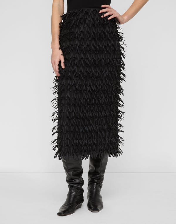 Lafayette148 Ribbon Fringe Straight Midi Skirt