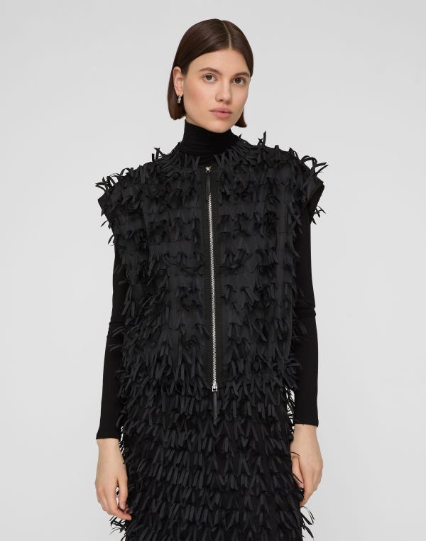 Lafayette148 Ribbon Fringe Zip Front Vest
