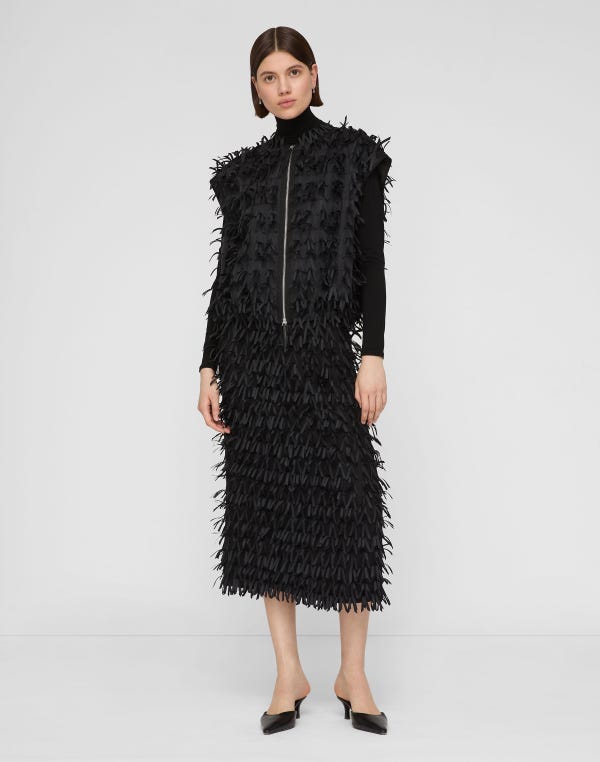 Lafayette148 Ribbon Fringe Zip Front Vest