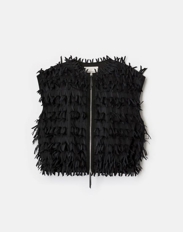 lafayette148 Ribbon Fringe Zip Front Vest