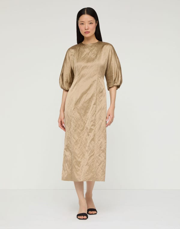 Lafayette148 Satin Balloon Sleeve Midi Dress