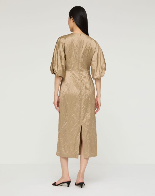 Lafayette148 Satin Balloon Sleeve Midi Dress