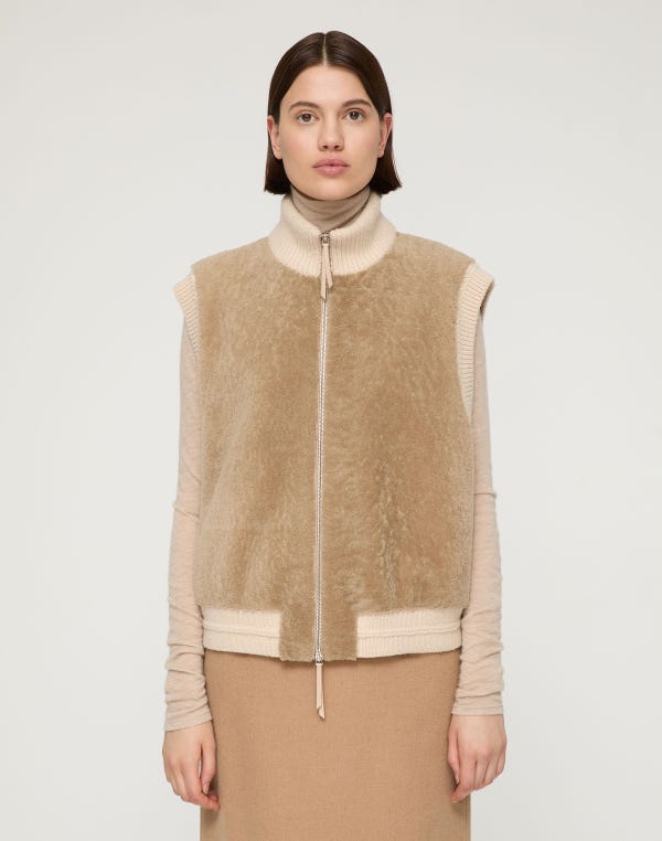 Lafayette148 Shearling & Camel Hair Quilted Vest