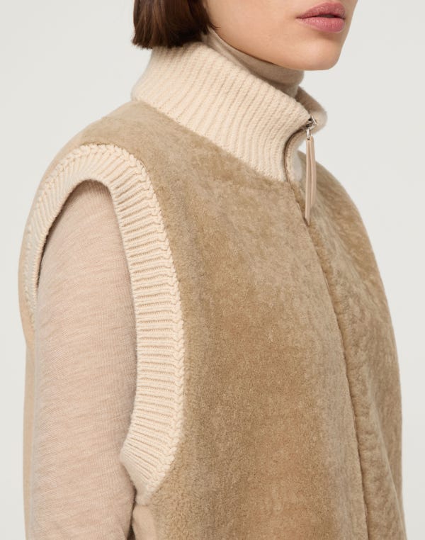 Lafayette148 Shearling & Camel Hair Quilted Vest