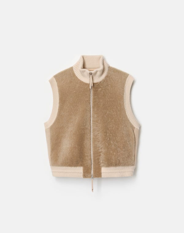 lafayette148 Shearling & Camel Hair Quilted Vest